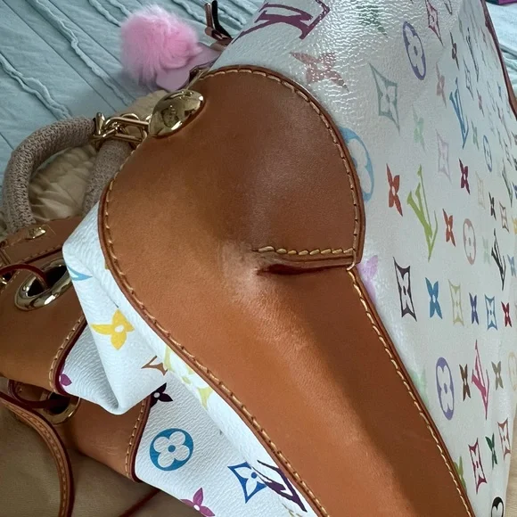 Louis Vuitton White Multicolor Monogram Canvas Shoulder Bag with Tan Trim - Picture 8 of 16